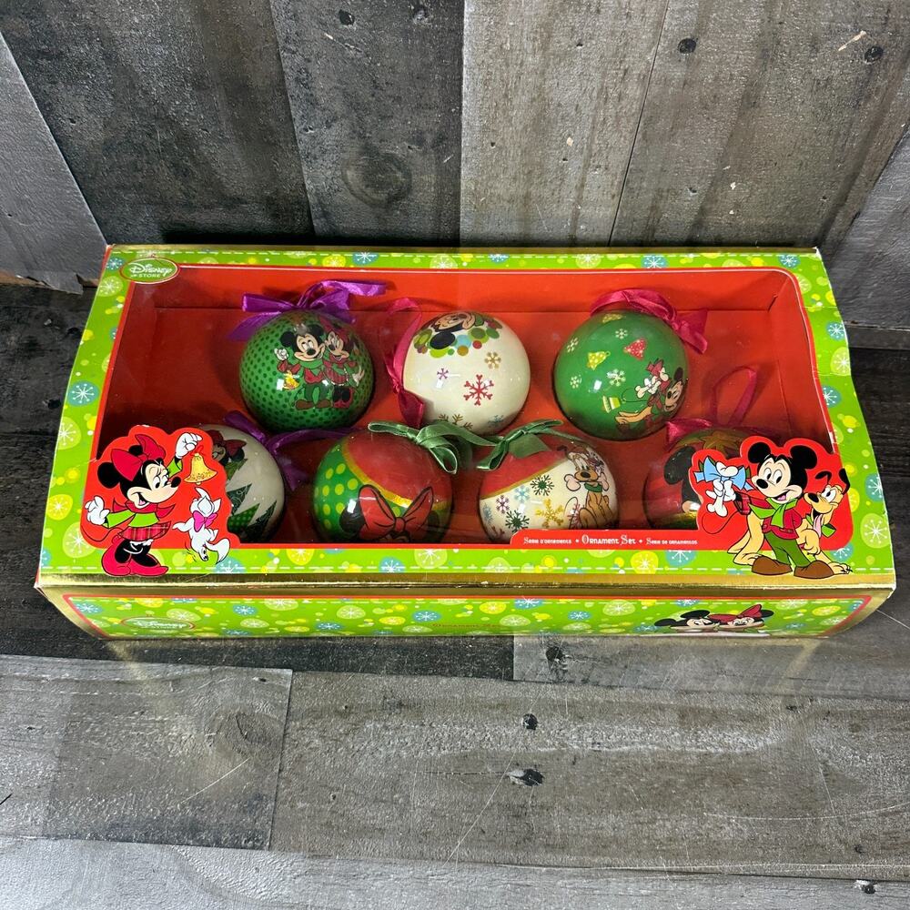 Disney Store Christmas Ornaments Set Deck the Halls 7-Piece Mickey Minnie Pluto